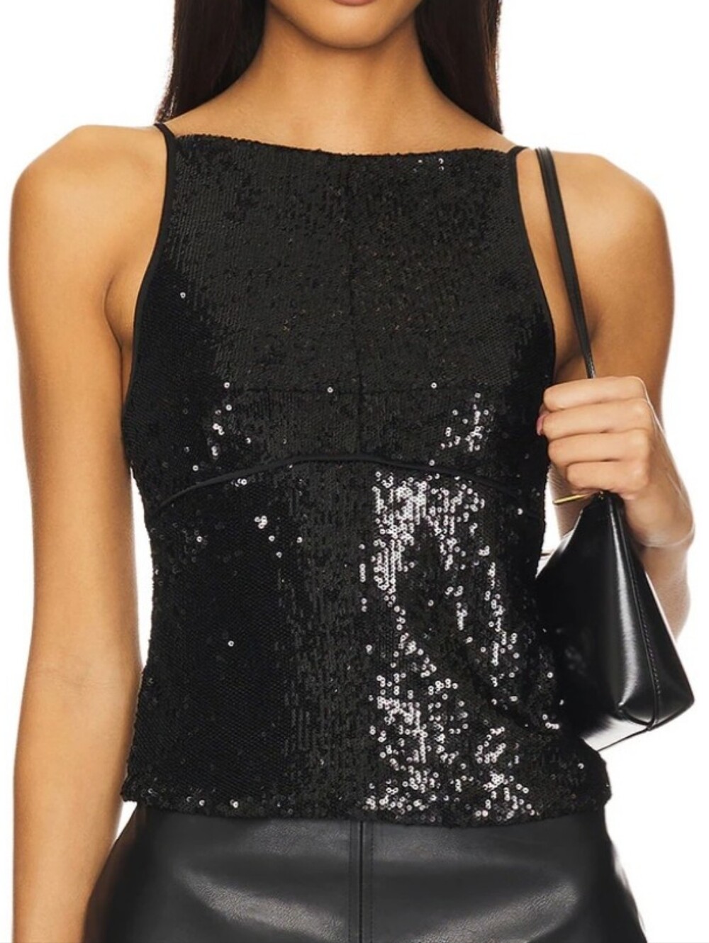 Nwt FREE PEOPLE BLACK Sequin Halter Crop Women's Cami Boho Top Festival Prom Y2K - Picture 3 of 11